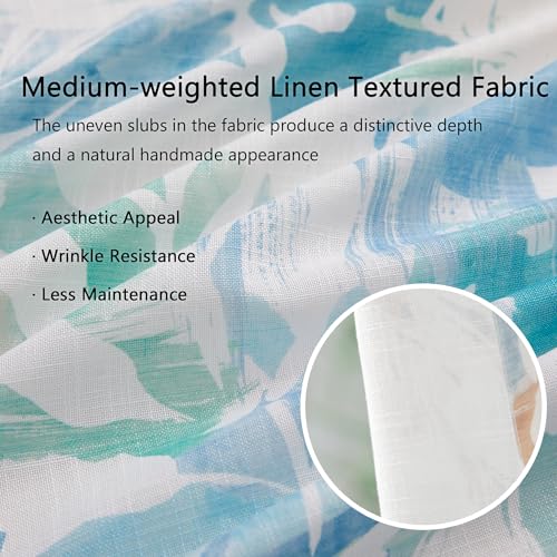Aqua Blue and White Semi Sheer Linen Curtains 55x84" Boho Floral Print 2pcs - color: Gromme Top- Semi Sheer- Aqua Blue, size: 55"W x 84"L (Pack of 2)
