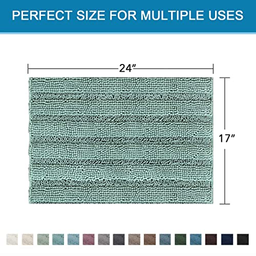 H.VERSAILTEX Bathroom Rugs Bath Rugs for Bathroom Non Slip Bath Mats Extra Thick Chenille Striped Rug 17" x 24" Absorbent Soft Shaggy Washable Dry Fast Bath Mats for Bath Room Floor - Eggshell Blue - color: Eggshell Blue, size: 17" x 24"