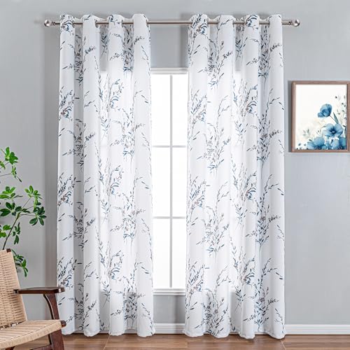 MYSKY HOME Navy Blue Floral Curtains 84 Inch Long for Living Room 2 Panels - color: A-navy Blue, size: 52"W x 84"L (Pack of 2)