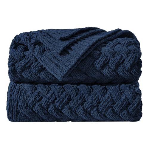 Deep Sea Blue Chunky Knit Throw Blanket,Extra Thick Cozy Sofa Blanket 50x60 - color: Deep Sea Blue, size: 50"x60"