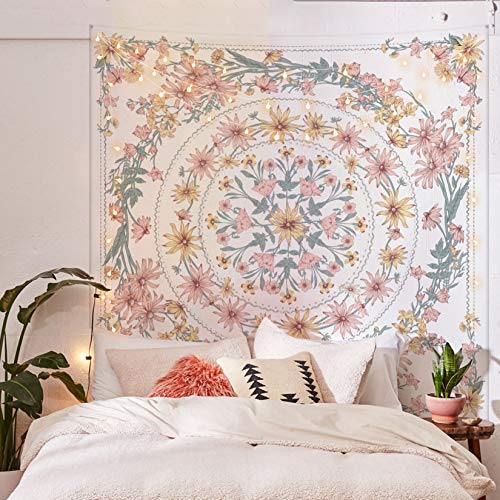 Simpkeely Mandala Floral Medallion Tapestry, Sketched Flower Plant Boho Wall Hanging, Bohemian Tapestries for Bedroom Living Room Dorm Home Décor 59.1 x 59.1 Inches (RosyBrown) - color: RosyBrown, size: 59.1"L x 59.1"W