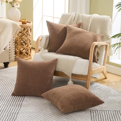 GAWAMAY 4 Pack Apricot Brown 18x18 Chenille Throw Pillow Covers for Couch - color: Apricot Brown, size: 18" x 18" (Pack of 4)