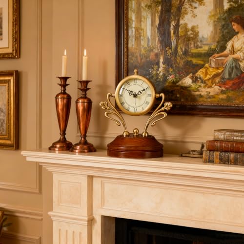 Aero Snail American Vintage Mantel Clock, Copper Desktop Clock Solid Wood Mantel Clock, Above Fireplace, European Home Living Room Silent Quartz Movement, Creative Brass Decorative Clock