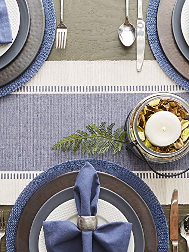 DII Dobby Stripe Table Runner, 13x108, French Blue & Cream Background - color: French Blue, size: 13x108"