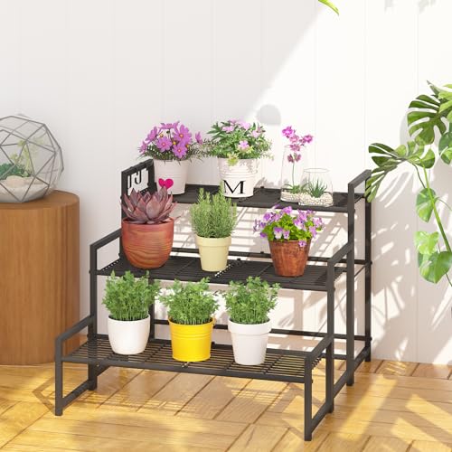 Garden 4 you 3 Tier Metal Stackable Plant Stand, Flower Pot Holder - color: Black, size: 27.5"L x 30"W x 23"H