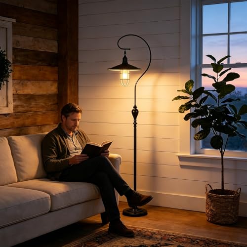 Farmhouse Floor Lamp for Living Room, Floor Lamp with Foot Switch