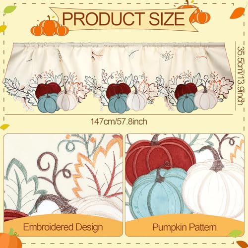 Breling Embroidered Fall Kitchen Curtain Valance for Thanksgiving - style: Pumpkin