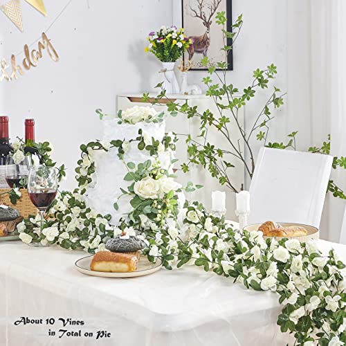 8Pcs x 8.2FT Artificial Flower Garland Floral Rose Vine Decor, White Flower - color: Spring White 8pcs, 1.5" Rose Flowers, size: 8.2FT Vines