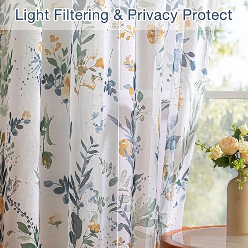 MYSKY HOME Yellow and Blue Sheer Floral Curtains 108 Inch Length 2 Panels - color: A-yellow & Blue, size: 52"W x 108"L (Pack of 2)