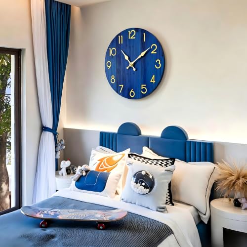 Blue Small Wall Clocks Battery Operated, 8 Inch Silent Wall Clock - size: 8 Inch