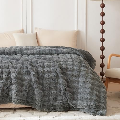 COOVA Soft Bubble Faux Fur Throw Blanket, 50"x60", Cationic Light Grey - color: Cationic Light Grey, size: 50“x60”