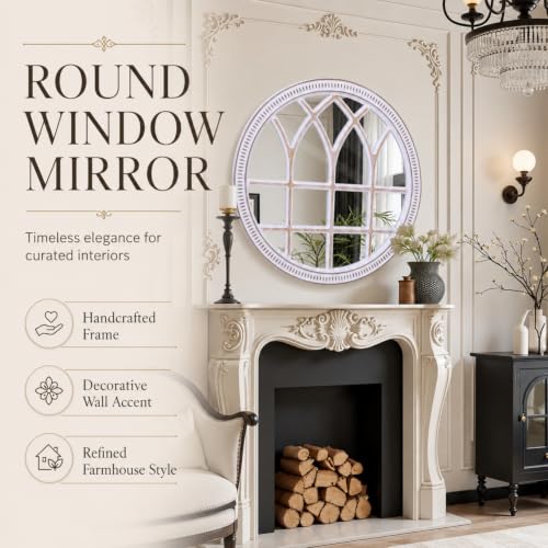 Round Window Mirror Wood 30 Inch Rustic Farmhouse Wall Mirrors for Entryway - color: D - 30 in