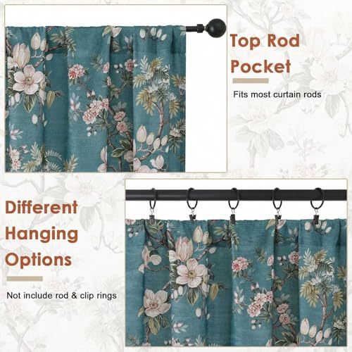 Aiyufeng Floral Tiers Curtains 24 Inch Length for Kitchen, Flower Patterned Soft Airy Light Filtering Country Style Rod Pocket Small Window Treatments Short Drapes, W30 X L24 Inch, Aqua - color: Aqua, size: 30"W x 24"L (Pack of 2)