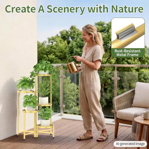 LASZOLA Plant Stand Indoor with 10 Inch Large Metal Tray, 5 Tier Gold - color: Standard Gold, size: 5 Tier