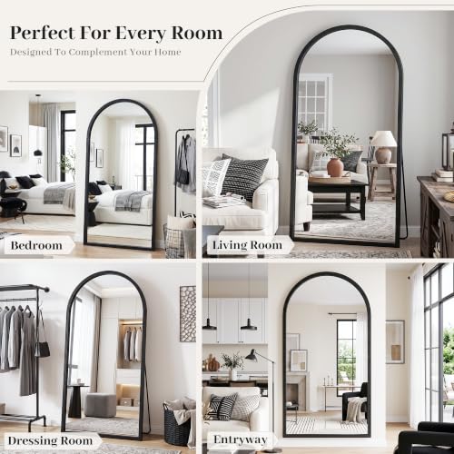 82"x44" Arched Full Length Mirror with Slim Solid Wood Frame, Black - color: Black, size: 82L" x 44W"