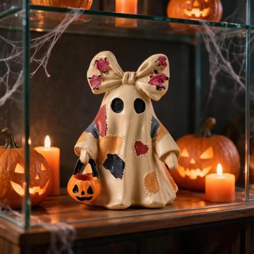Halloween Ghost Figurine Cute Bow Resin Ghost Statue 1 Pcs - color: Styl 23