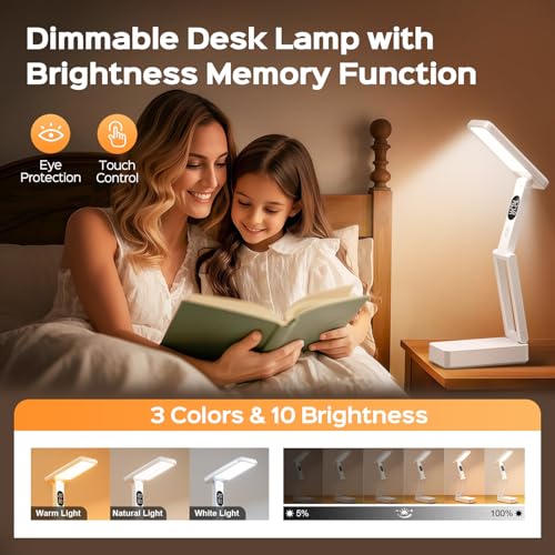 One Fire Small Desk Lamp,10000mAh Battery Operated Lamp,3 Colors+Dimmable Desk Light,LED Desk Lamp with Digital Clock+45min-Timer,Wireless & Portable Light,Desk Lamps for Home Office,Craft - color: 10000mAh