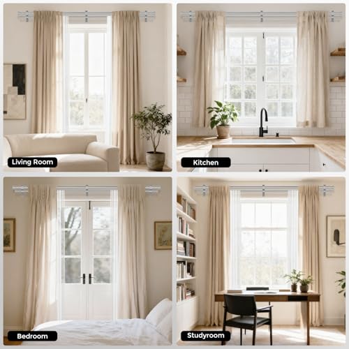 Double Curtain Rod, 36-60 Inch Silver Modern Heavy Duty Dual Rods - color: Silver, size: 36"-60"
