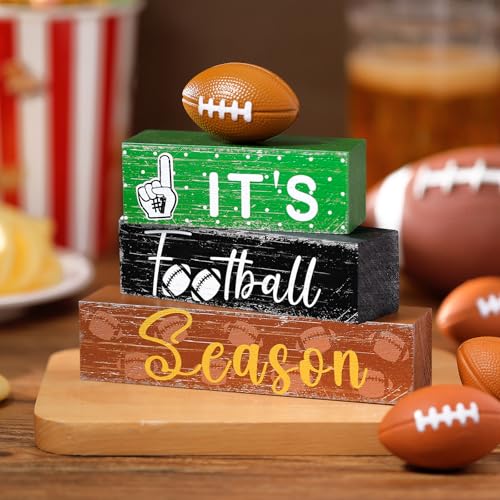 Geelin 4 Pcs Football Wooden Table Decorations Football Tiered Tray Decor - style: Football