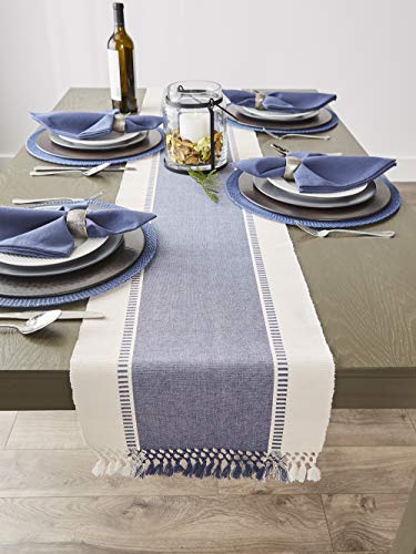 DII Dobby Stripe Table Runner, 13x108, French Blue & Cream Background - color: French Blue, size: 13x108"
