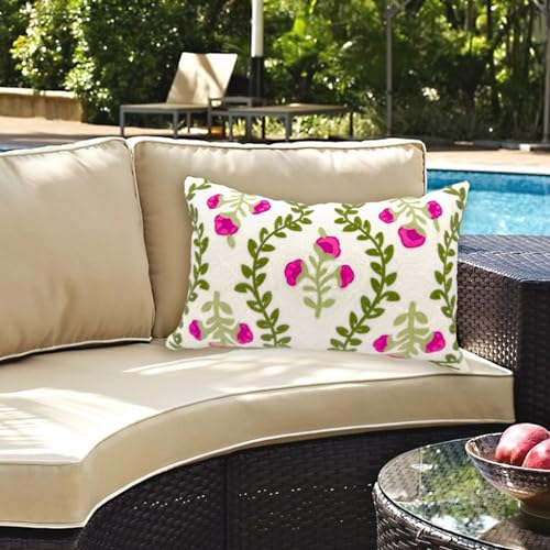 Alysheer Floral Embroidered Lumbar Throw Pillow Cover 12"x 20",1pc Hot Pink - color: Hot Pink, size: 20" x 12" (Pack of 1)