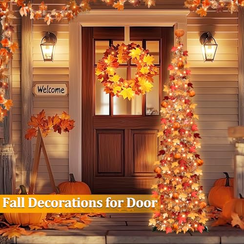 5 FT Fall Tree Fall Decor, Tinsel Maples Tree with 50 Warm White Lights