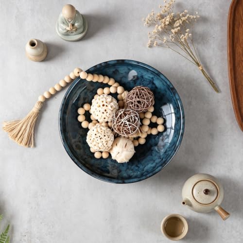 Ceramic Fruit Bowl for Kitchen Counter,Decorative Pedestal Bowl for Table Countertop,Japanese Stye Large Footed Serving Bowl,10.2 Inch (Starry Blue) - color: Starry Blue