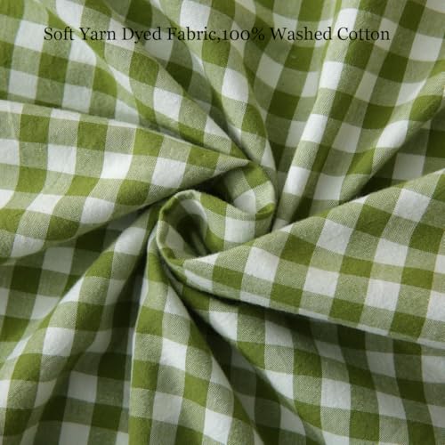 Silnuo Olive Green/White Gingham Plaid Ruffle Throw Pillow Covers 20"x20" - color: Green/White, size: 20" x 20" - Set of 2
