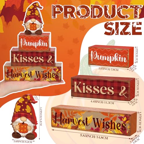 4 Pcs Fall Decor for Home Gnomes Pumpkin Wooden Signs with Harvest Wishes - style: Gnome