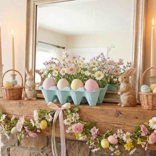 Easter Table Decoration with Egg Artificial Flowers Pastel Easter Egg Spring Centerpiece for Dining Living Room Farmhouse Table Decoration Indoor for Home Office