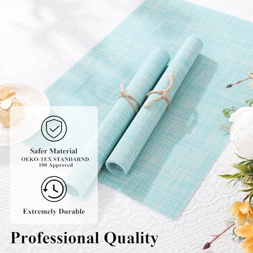 SHACOS Placemats Set of 4 Woven Vinyl Place Mats Wipeable Heat Resistant Washable Plastic Table Mats Indoor Outdoor, Blue - color: Blue, size: Set of 4