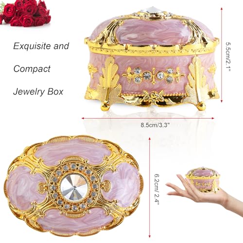 Vintage Enamel Light Purple Oval Jewelry Box, Small Trinket Box - color: purple