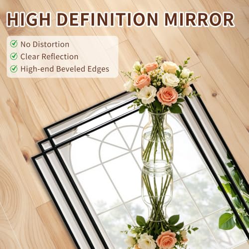 47"x24" Large Rectangle Beveled Mirror with Black Geometric Frame - color: Black, size: 47"L x 24"W