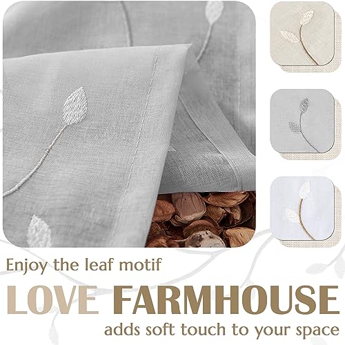 jinchan Linen Kitchen Valance Sheer Leaf Embroidered 18 Inch 1 Panel Grey - color: Leaf | Gray