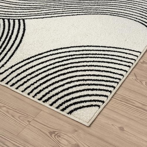 Abani Cream and Black Swirl Area Rug | 2'6" x 6' Beige Carpet with Wave Pattern | Modern Rug for Living Room, Bedroom and Office | Nuevo Collection - color: Cream, size: 2'6" x 6' (Rectangular)