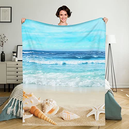 Beach Throw Blanket 80x60 Inch, Beach Starfish Lightweight Soft Microfiber Throw Blanket with 18x18 Inch Pillowcase Perfect for Bed and Sofa - color: Beach Starfish, size: 80"x60" Blanket for Adults