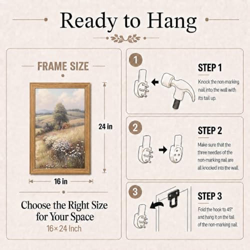 Rustic MeadowCanvas Wall Art 2Pcs Framed Farmhouse Landscape 24x16 Inch | Ready To Hang farmhouse rustic meadow landscape neutral Painting Prints Picture Poster living room bedroom bathroom entryway - color: Wildflower Meadow Landscape 02, size: 24"L x 16