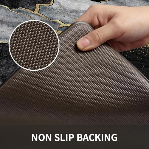 Kitchen Mats Set of 2, Cushioned Anti Fatigue Non Slip Waterproof Runner, Black Gray Marble and Golden Pattern, PVC Memory Foam for Kitchen Sink and Laundry - color: Black Marble 3