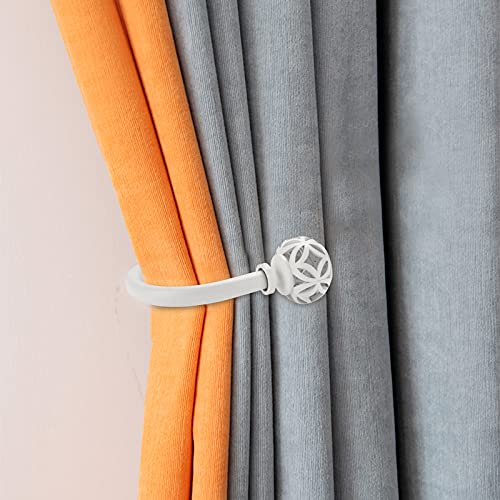 Sumnacon 2Pcs Aluminum Alloy Curtain Holdbacks - Wall Mounted Drapery Tiebacks with Screws, Decorative Curtain Holders for Bedroom Livingroom Bathroom Office Home Decor, White