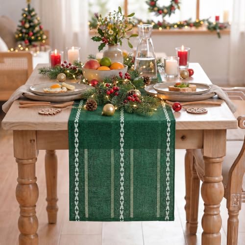 Artoid Mode Green Rustic Cotton Linen Table Runner 13x60 Inch - color: Green, size: 13" x 60"