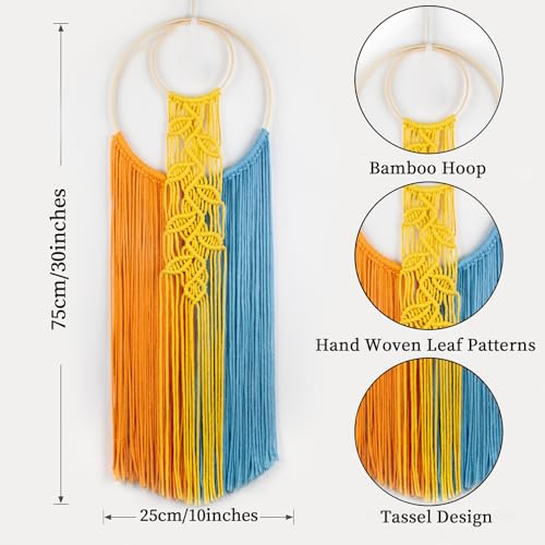 LB Boho Macrame Wall Hanging, Colorful Tapestry Wall Hanging Decor Handmade Yarn Dream Catcher Boho Macrame Decor for Living Room Apartment Office Backdrop,10X30 Inch - color: Yellow