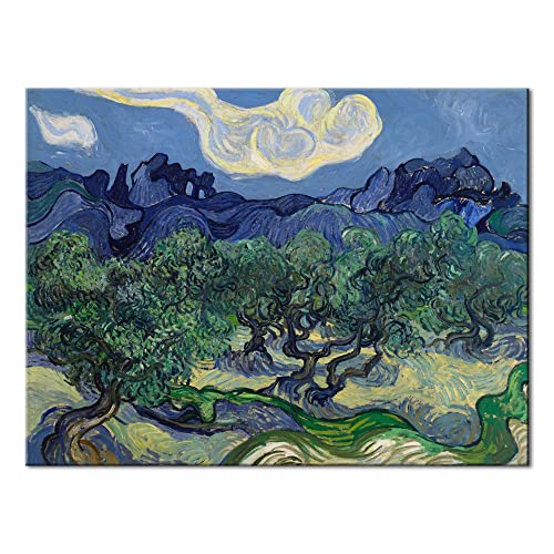 Wieco Art Olive Trees by Van Gogh Classic Abstract Oil Paintings Large Canvas Prints Wall Art Reproduction Artwork Wrapped Landscape Pictures for Living Room Bedroom Home Office Decor - size: 32"L x 24"W