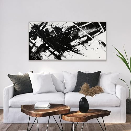 Abstract Wall Art For Living Room Black And White Wall Art 24 × 48 Inch - color: black, size: 48"L x 24"W