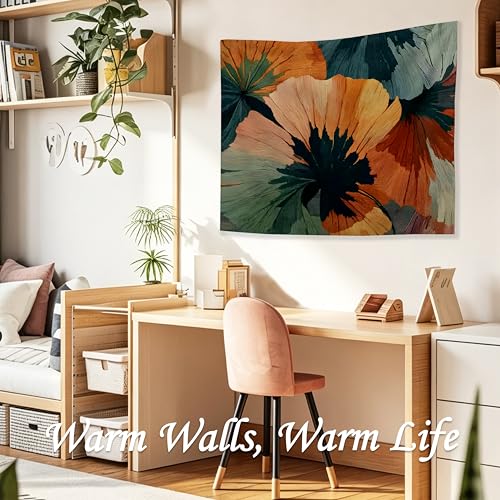 WDSFHYJK Modern Abstract Boho Floral Tapestry Wall Hanging, Mid Century Modern Orange and Green Flower Wall Tapestry Backdrop for Bedroom Living Room Home Decor, 50x60 Inch - color: Many colors-Boho Floral