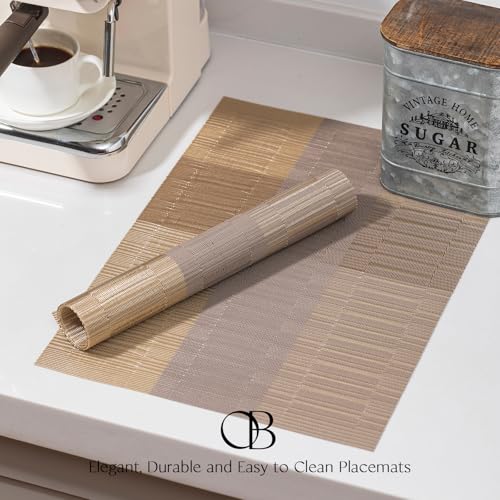 Placemats Set of 4 - Easy Clean Woven Vinyl Placemats for Dining Table, Indoor/Outdoor Place Mats, Washable PVC Table Mats (Gold Dune) - color: D-gold Dune