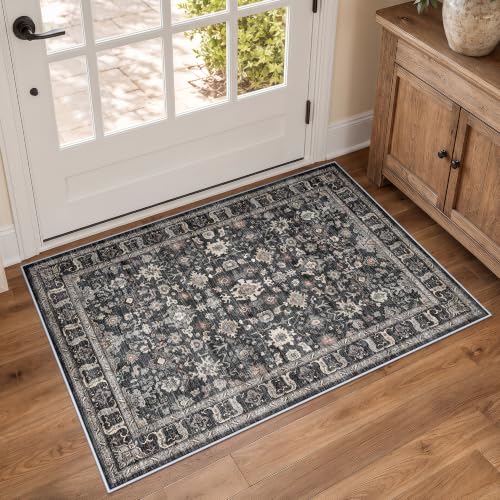 Washable Entry Rug 2x3: Kitchen Rug Runner Front Door Throw Rugs Non-Slip - color: Dark Black Gray, size: 2' x 3' (Rectangular)