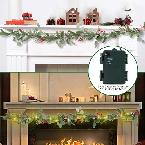 DR.DUDU 9FT Prelit Christmas Garland with Lights Mantel Decorations - size: 9FT