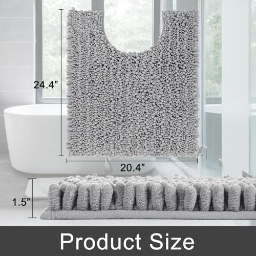 Yimobra Toilet Rug U Shaped Washable 24x20 Inch - Ultra Soft Absorbent Chenille Bath Rugs for Toilet, Quick Dry & Machine Washable, Non Slip Contour Bathroom Mat, Gray - color: Grey, size: 24" X 20" Contour Rug