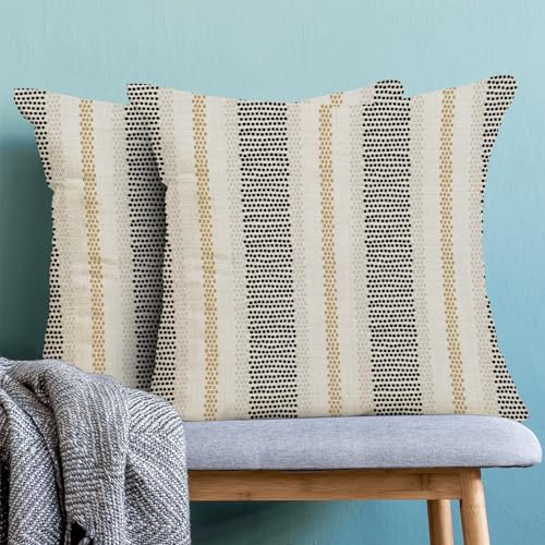 AEIOAE Black Mustard Yellow Outdoor Pillow Covers 16 x 16 Inch, Beige Polka Dots Striped Decor Throw Pillows for Couch Bed, Boho Modern Farmhouse Decorative Pillowcase Linen Cushion Cover Set of 2 - color: Black Yellow, size: 16" x 16" (Pack of 2)