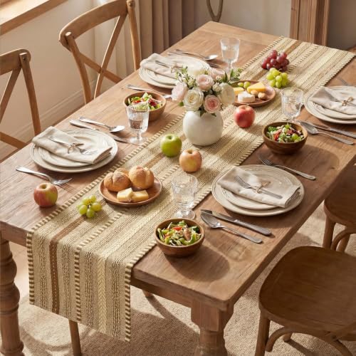 Artoid Mode Coffee Farmhouse Stripe Braided Table Runner 12x72 Inch - color: Light Coffee, size: 12" x 72", Table Runner